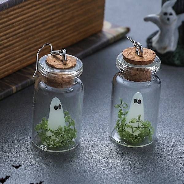 Halloween Flytande Flaska Nattlysande Spöke Halsband Örhänge A3