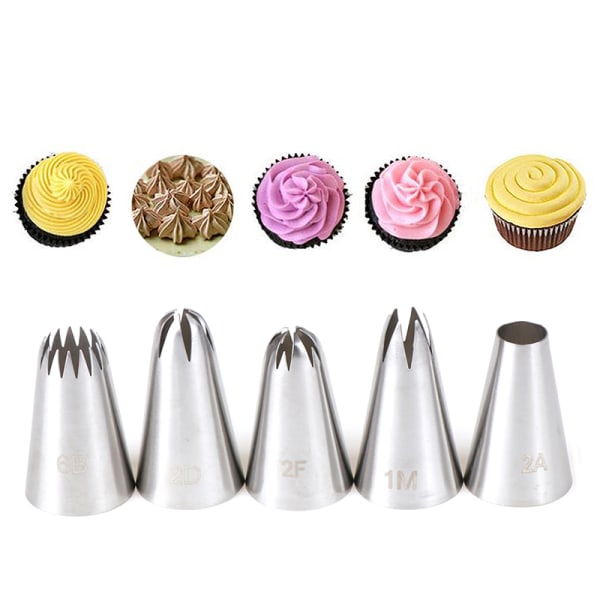 5 stk. Rustfrit stål glasur rør kagedyser Cupcake Crea Silver one size