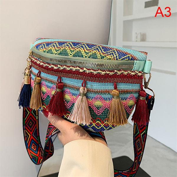 Weave Crossbody-väskor Kvinnliga Tofs Midjeväska Retro Läder Shou A3 one size