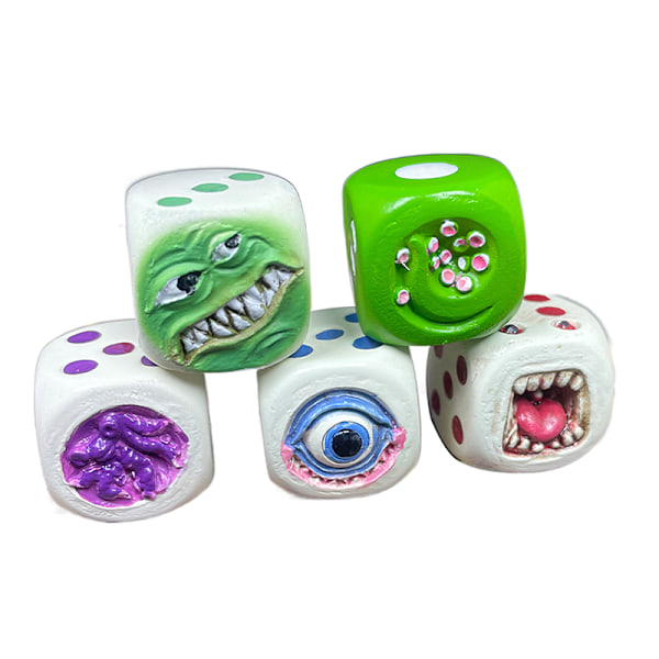 Monster Dice - Morsomme Monsterfjes i Resin - Terningsett for Halloween-bordspill A6