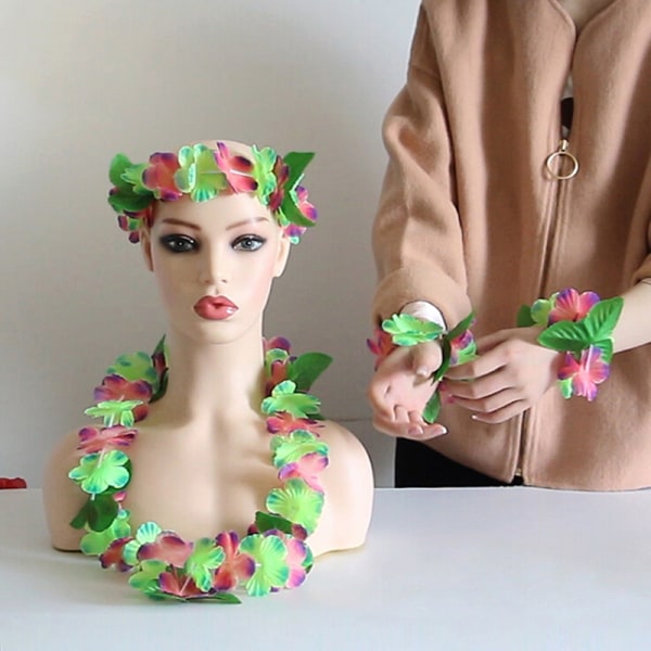 4 stk./sæt Hawaiiansk Blomster Leis Garland Halskæde DIY Dekoration F 4# Green pink