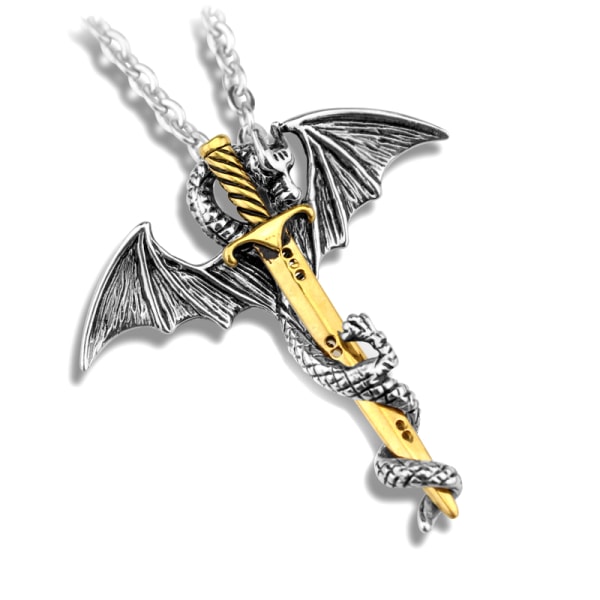 Ruostumattomasta teräksestä valoisa lentää Dragon Sword riipus ketju kaulakoru Silver C