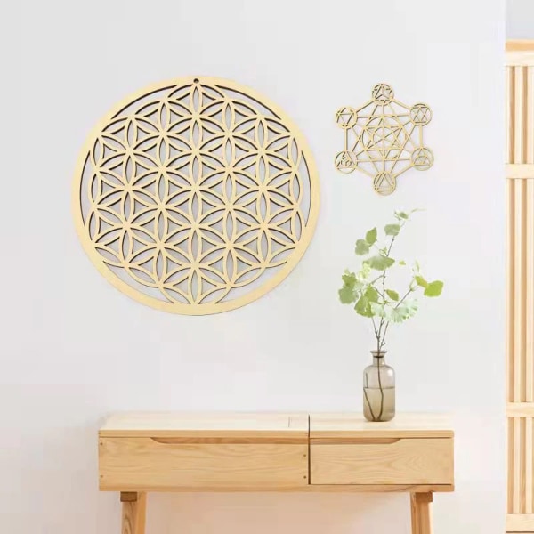 1 PC Chakra Flower of life Naturligt Symbol Træ Rund Kant Circle Yellow 30cm