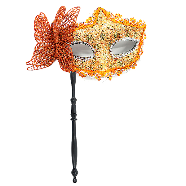 Halloween Party Mask With Holding Stick Evening Prom Masquerade Orange