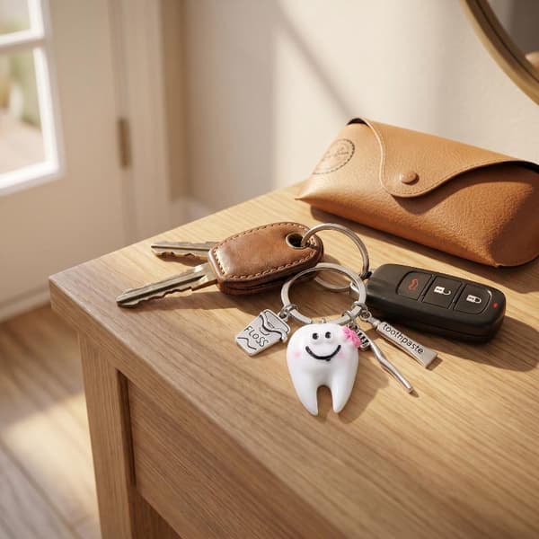e Smiling Tooth Keychain With Floss Toothbrush Toothpaste Charm A1