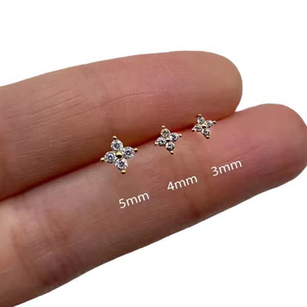 3 stk/sæt Fire kronblade Zircon Blomsterøreringe sæt til kvinder onesize