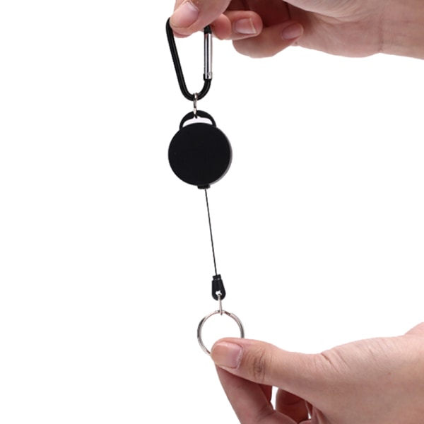 Sort tilbagetrækkelig nøglering Reel Stålsnor Recoil Bælte Key Rin Black One Size