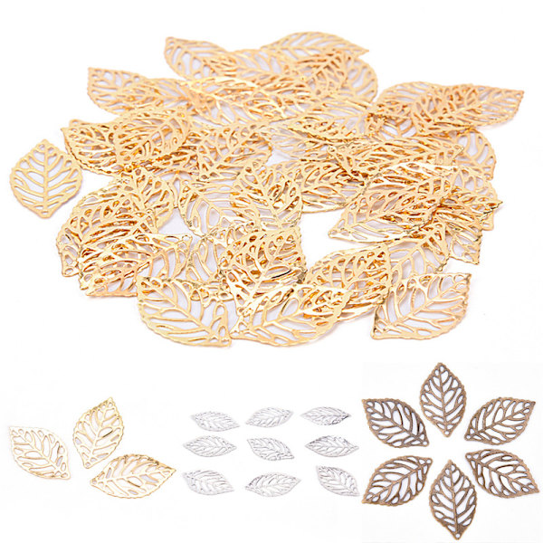 100 st Charm Filigran ihåliga blad hänge DIY smycken gör White 100pcs