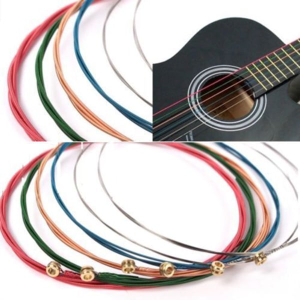 NYT Et sæt 6 stk. Rainbow Colorful Color Strings For Akustisk Gu Multicolor one size