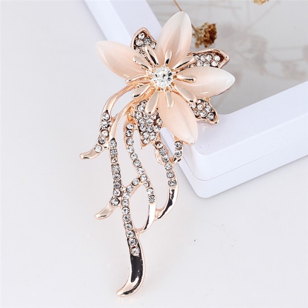 Opal Flower Brosje Rhinestone Crystal Brosje Pin Wedding Party Golden One Size