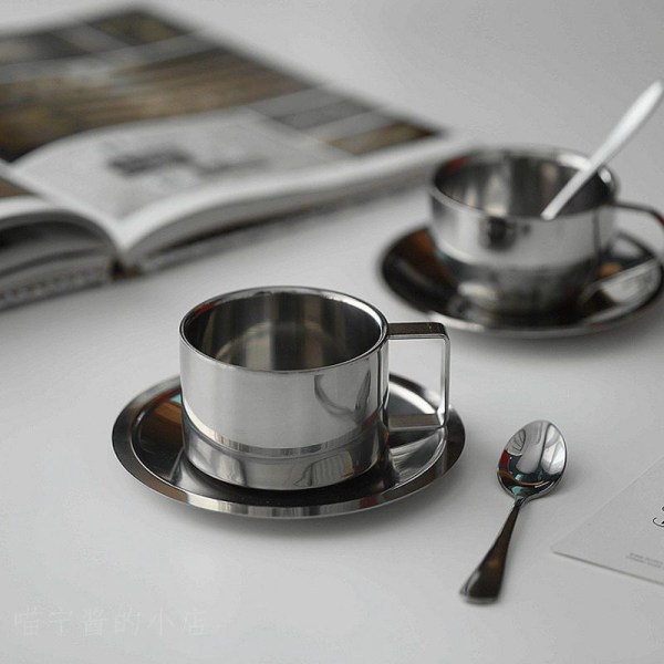 Kaffekopp dobbeltlags varmbestandig kaffekoppsett rustfritt Silver A1
