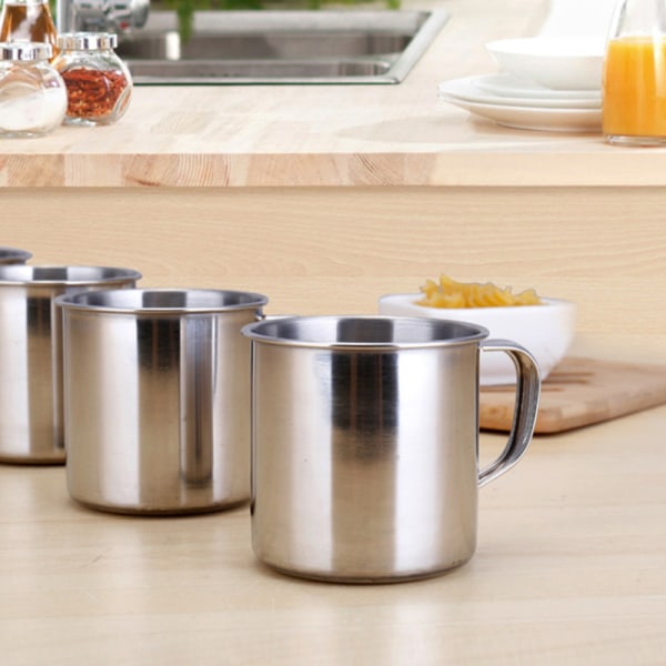 6 stk Utendørs Camping Vandring Te Krus kopp Rustfritt stål kaffe Silver 3pcs