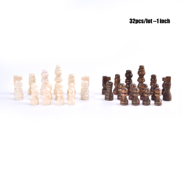 32 stk sjakkstykker av tre komplette sjakkspillere internasjonale ord Brown 1in