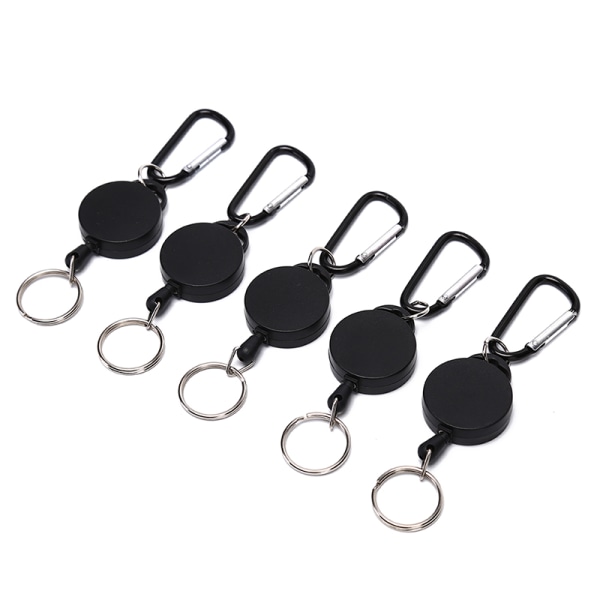 10 stk svart uttrekkbar nøkkelring spole stålsnor rekylbelte K Black One Size