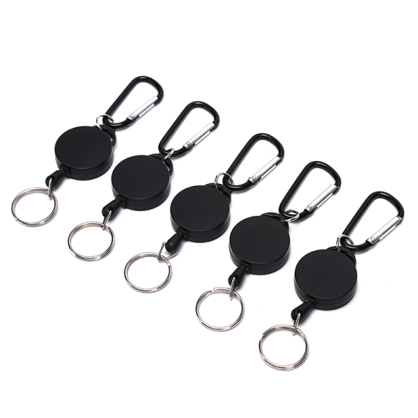 Sort tilbagetrækkelig nøglering Reel Stålsnor Recoil Bælte Key Rin Black One Size