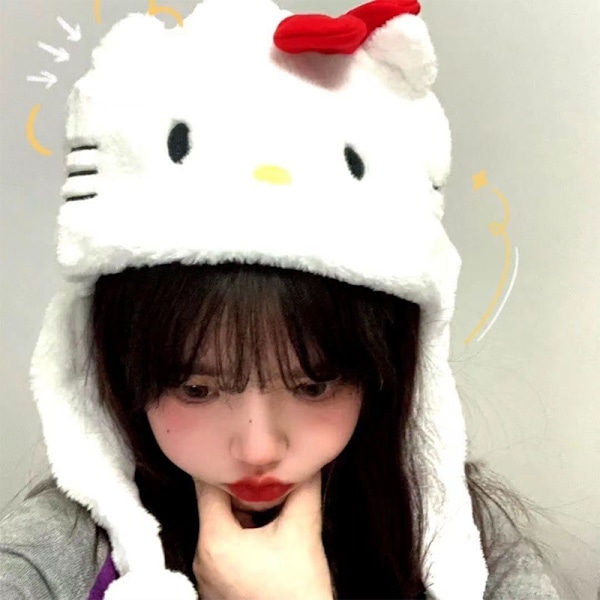 Kawaii KT Katt Plysjhette og Tegneseriegenserhatt Varme Ørebeskyttelse A2