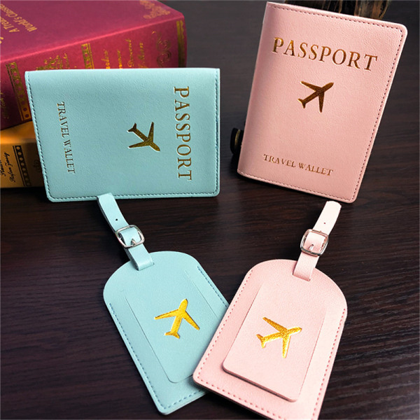 Enkel passholder og bagasjemerke Lær reisesett Kupp Pink A4