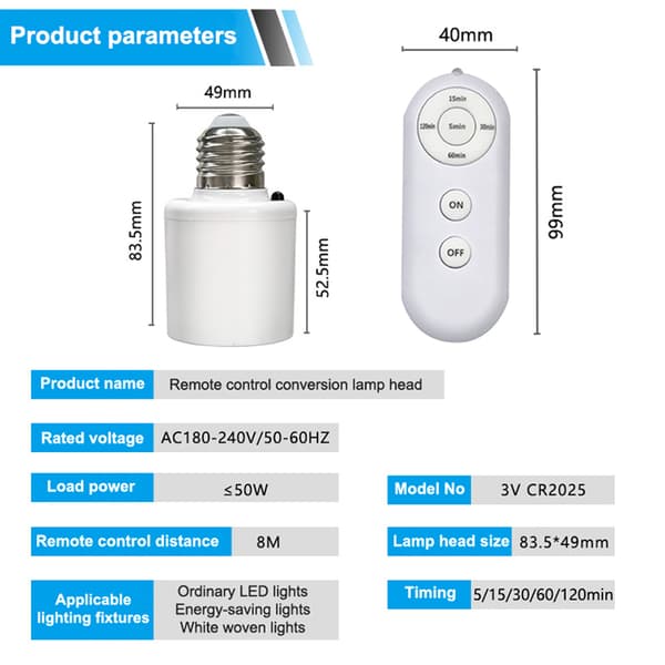 85V-265V E27 Trådløs Fjernkontroll Smart Timer Bryter Lampe Ho 1Set