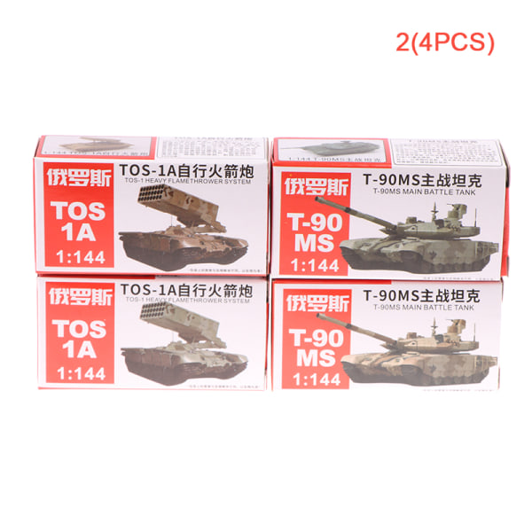 För pojkar 1/4PCS 1/144 T-90MS Tankmodell TOS Military Fighting Multicolor 4PCS