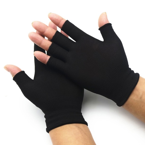 Halvfinger fingerløse hansker for kvinner og menn Ull strikket håndledd Black one size