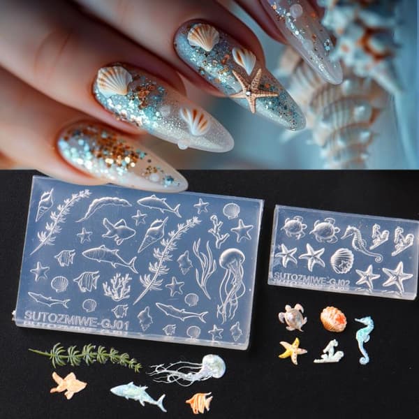 Silikon Mode Hållbar 3D Ocean Series Form För Nagelkonst DIY B