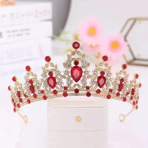 Lyxiga eleganta kristallkrona håraccessoarer tiara bröllop Red