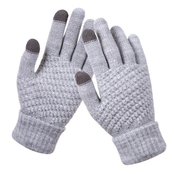 Kvinnor Vinter Touch Handskar Varm Stretch Knit Vantar Full Fine Gray one size