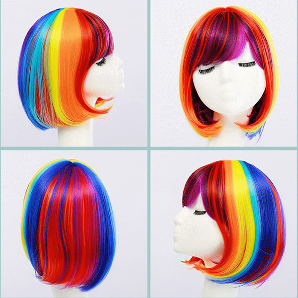 Rainbow Wig Women Synthetic Colored WigStraight Hair Heat Resis One Size