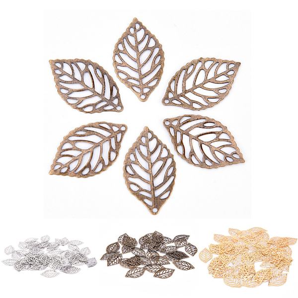 100 st Charm Filigran ihåliga blad hänge DIY smycken gör Bronze 100pcs