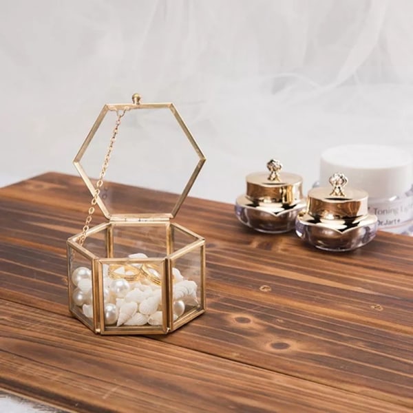 Geometrinen lasi korulaatikko korut Järjestä Holder Ring Box Gold one size