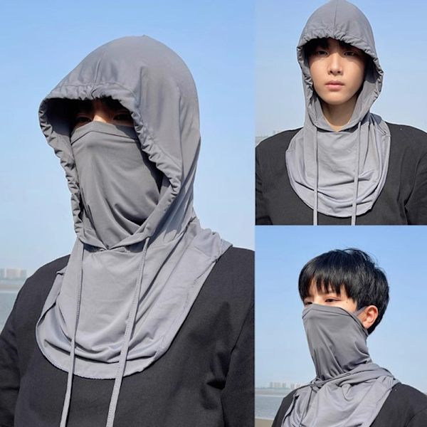 Ansiktsmask Solskydd Huva Hatt UV-skydd Is Silke Halsduk Män Kvinnor Light gray