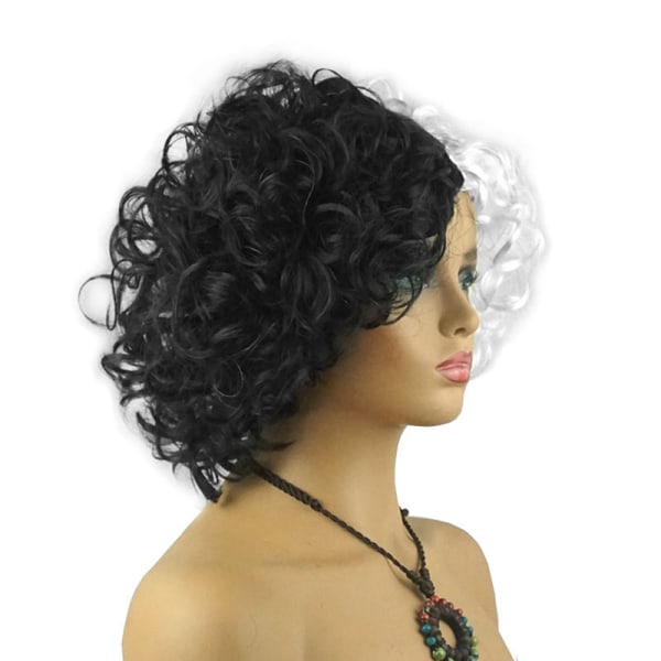 Film Cruella Black and White Short Curly Wig Heat Resistant Sy A1