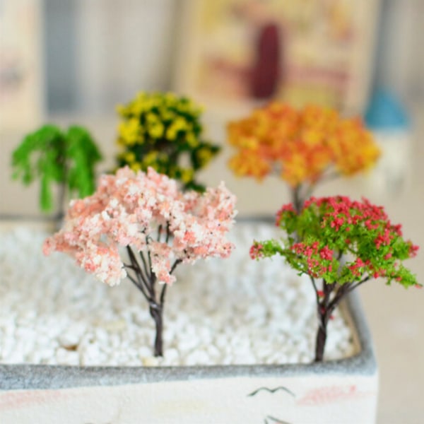 Trær for Miniatyr Fairy Garden Ornament Dukkehus Pot Figuri Green White
