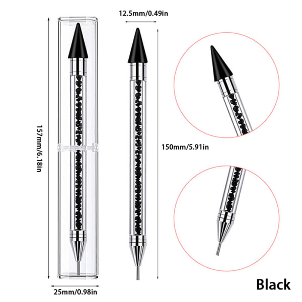 1st Dual Ended Dotting Pen Rhinestone Picker Wax Pencil Nail Ar Black one size