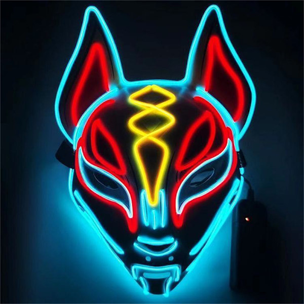 Anime Decor Fox Mask Neon Led Light Cosplay Mask Halloween Par Red One Size