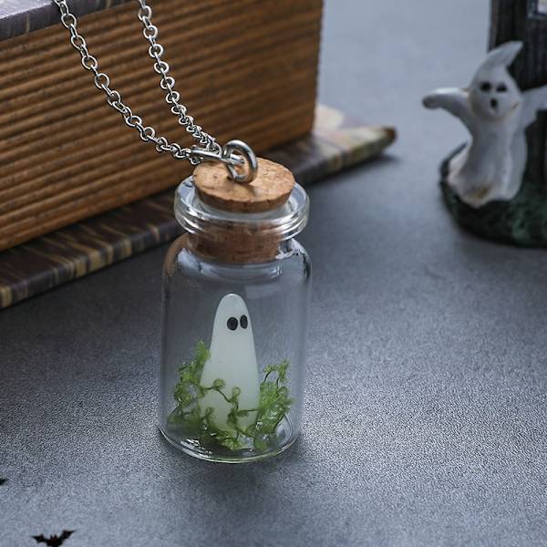 Halloween Flytande Flaska Nattlysande Spöke Halsband Örhänge A3