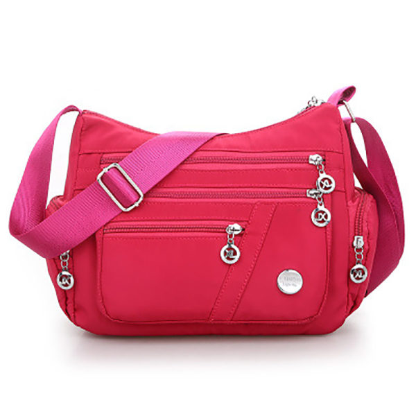 6 farver Vandtæt nylontaske Mode Kvinder Single Shoulder Bag Rose red one size