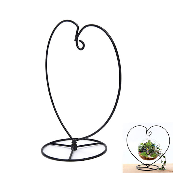 Sort Hjerteformet Jernhængende Glasvase Terrariumstativ Hol Black one size