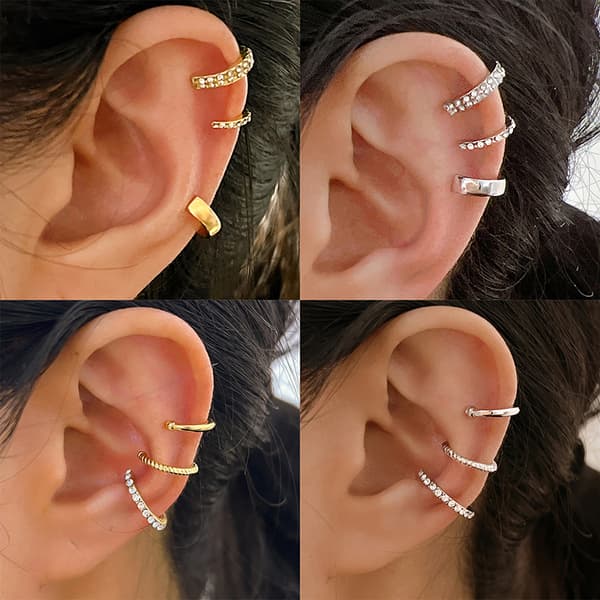3PCS Mode Utsökta Zircon Öronklämmor Öronmudd Ingen Piercing Cr A5