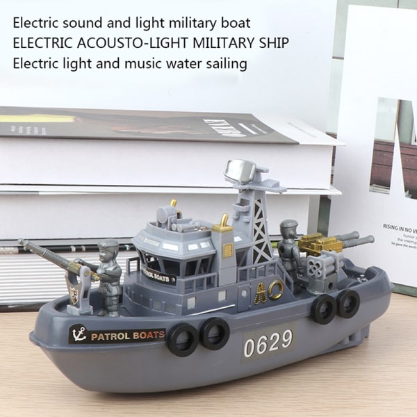 Elektrisk Plastic Mini Marine Patrol Blinkende Lys Sound Boat M grey A