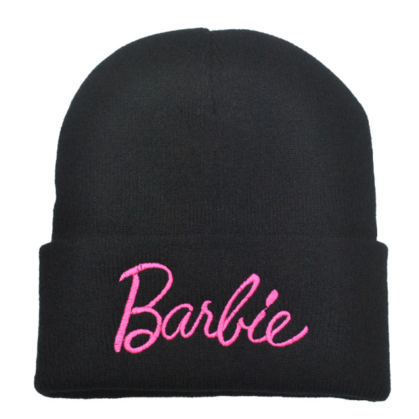 Nye Barbie-broderi-strikkede luer for kvinner Vintervarme luer L Black onesize