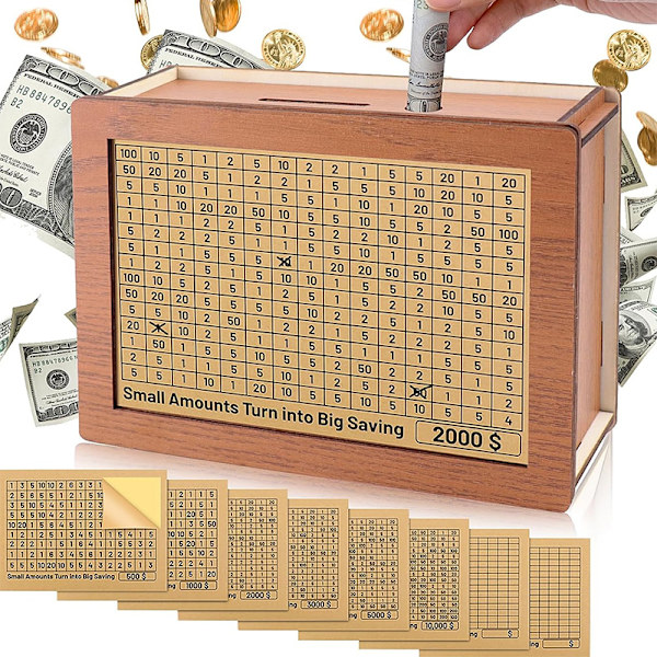 1000/2000/3000/5000/10000 euron ja dollarin raha-astia sikoina, puuta A2