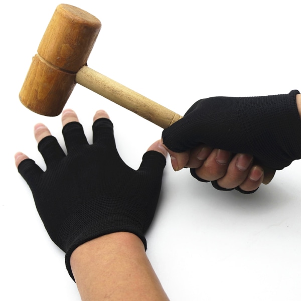 Halvfinger fingerløse handsker til kvinder og mænd Uld strik håndled Black one size