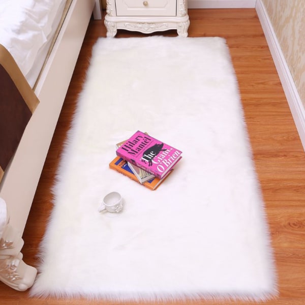 Mjuk fårskinn plysch matta imiterad sängmatta Sovrumsinredning White 25*36cm