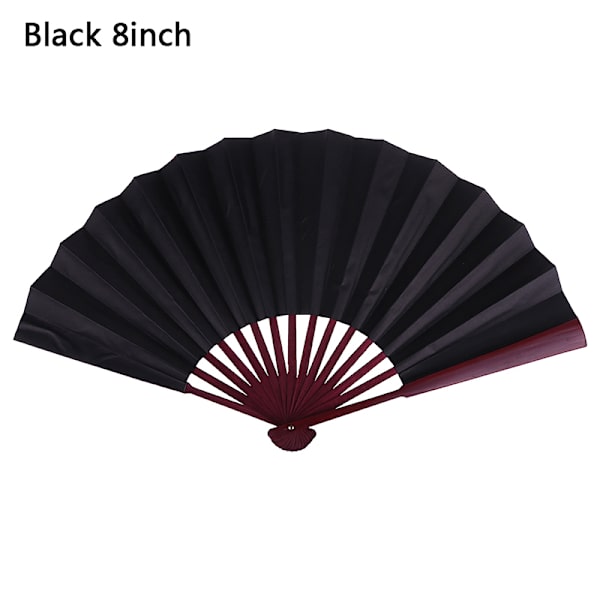 Stilful Håndholdt Fan Tomt Silke Klæde Foldbar Fan Fest Bryllup Black 8inch