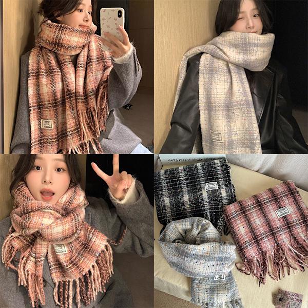Imitation Cashmere Dame Sjal Vinter Preppy Stil Vintage Plaid Black