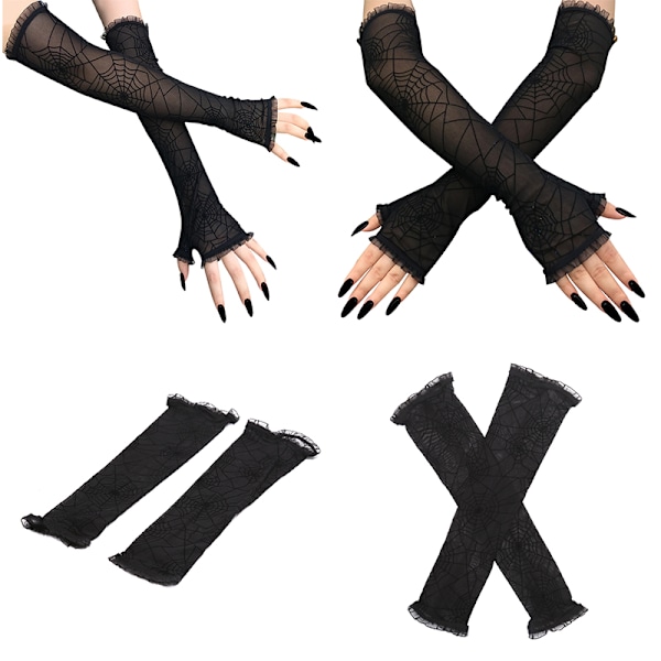 Edderkoppnett Arm Sleeves Hansker Fancy Dress Up Halloween Kostyme