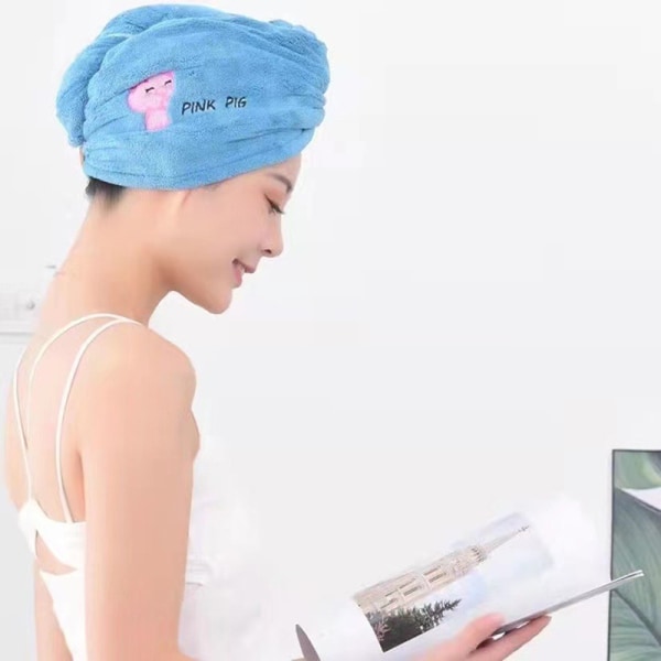 Kvinder bløde mikrofiberhåndklæder Badehætte Håndklæde Tørt hår Cap Quic Blue one size