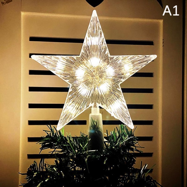 15cm Juletre Topp Lys Led Glødende Stjerne Lys Pentagram A1 one size