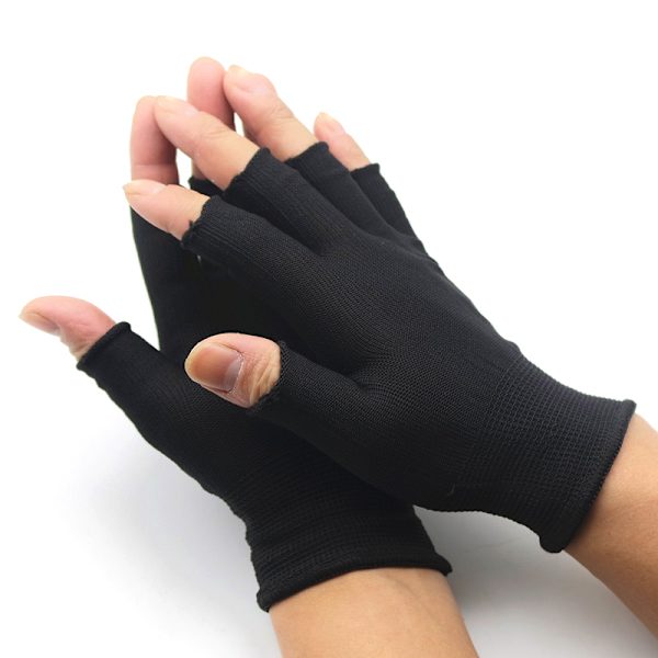 Halvfinger fingerløse hansker for kvinner og menn Ull strikket håndledd Black one size